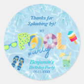 プールパーティーボーイ誕生日お願い有難う ラウンドシール (正面)