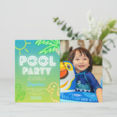 プールパーティーボーイ誕生日とフォト招待状 招待状 (スタンド正面)