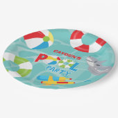 プールパーティーボーイ誕生日シャークフロート ペーパープレート (アングル)