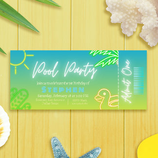 プールパーティーボーイ誕生日チケット 招待状
