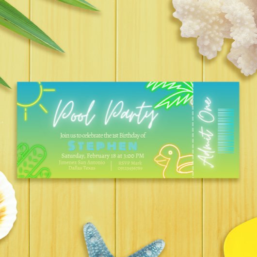 プールパーティーボーイ誕生日チケット 招待状