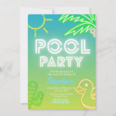 プールパーティーボーイ誕生日 招待状 (正面)