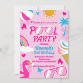 プールパーティーマリブビーチ誕生日ガールドール夏 招待状 (正面)