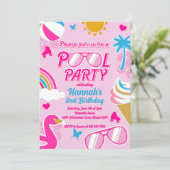 プールパーティーマリブビーチ誕生日ガールドール夏 招待状 (スタンド正面)