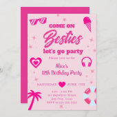 プールパーティーマリブピンクドールビーチ誕生日 招待状 (正面/裏面)