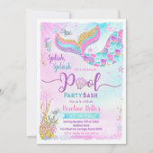 プールパーティーマーメイドアンダーザシー誕生日 招待状 (正面)