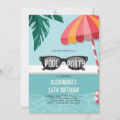 プールパーティーモダントロピカルリーフおもしろいかわいいスイーツ16 招待状 (正面)