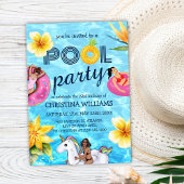 プールパーティーモダン熱帯夏誕生日 招待状