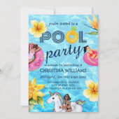 プールパーティーモダン熱帯夏誕生日 招待状 (正面)