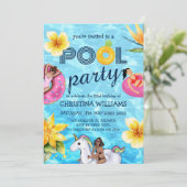 プールパーティーモダン熱帯夏誕生日 招待状 (スタンド正面)
