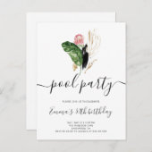 プールパーティーモダン誕生日 インビテーションポストカード (正面/裏面)