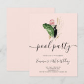 プールパーティーモダン誕生日 インビテーションポストカード (正面/裏面)