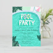 プールパーティーモダンSweet sixteen誕生日 招待状 (スタンド正面)