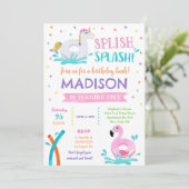 プールパーティーユニコーンサマーガール誕生日招待状 セーブザデート (スタンド正面)