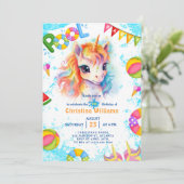 プールパーティーユニコーンサマー誕生日 招待状 (スタンド正面)