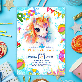 プールパーティーユニコーンサマー誕生日 招待状