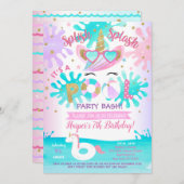 プールパーティーユニコーンバースデーパーティ招待状ガール 招待状 (正面/裏面)