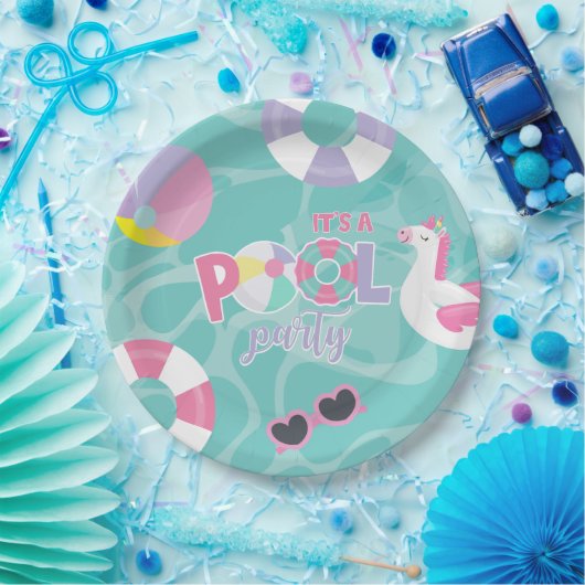 プールパーティーユニコーンピンク&パープル誕生日 ペーパープレート (パーティー)