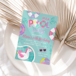 プールパーティーユニコーンプールフロートピンクサマー誕生日 招待状