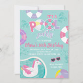 プールパーティーユニコーンプールフロートピンクサマー誕生日 招待状 (正面)
