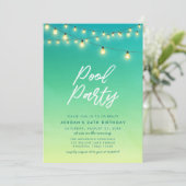 プールパーティーライトのストリング水色シーガラス 招待状 (スタンド正面)