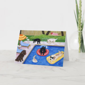プールパーティーラブラドール絵画おもしろいのサンキューカード サンキューカード
