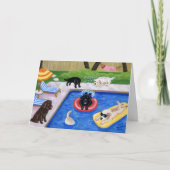 プールパーティーラブラドール絵画おもしろいのサンキューカード サンキューカード (正面)