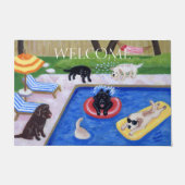 プールパーティーラブラドール絵画おもしろい ドアマット (正面)