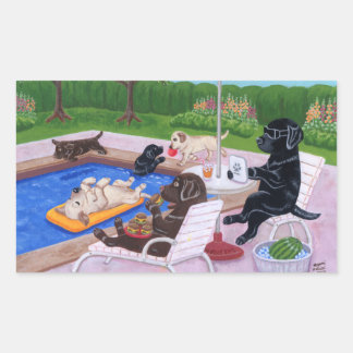 プールパーティーラブラドール絵画2 長方形シール