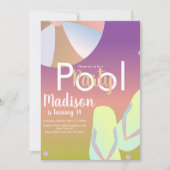 プールパーティーレインボーグラデーション誕生日 招待状 (正面)