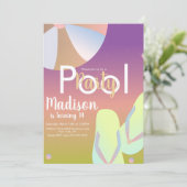 プールパーティーレインボーグラデーション誕生日 招待状 (スタンド正面)