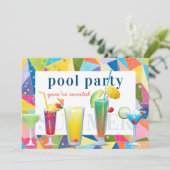 プールパーティーレカラフルインボーサマードリンクズおもしろい 招待状 (スタンド正面)