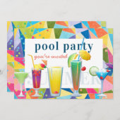 プールパーティーレカラフルインボーサマードリンクズおもしろい 招待状 (正面/裏面)