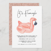 プールパーティーレッツフラミンゴフラミンゴ10代の誕生日 招待状 (正面/裏面)