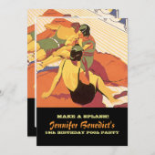 プールパーティーヴィンテージカスタムイラストレーション招待状 招待状 (正面/裏面)