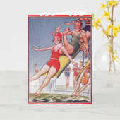 プールパーティーヴィンテージスイミングサマー カード (黄色い花)