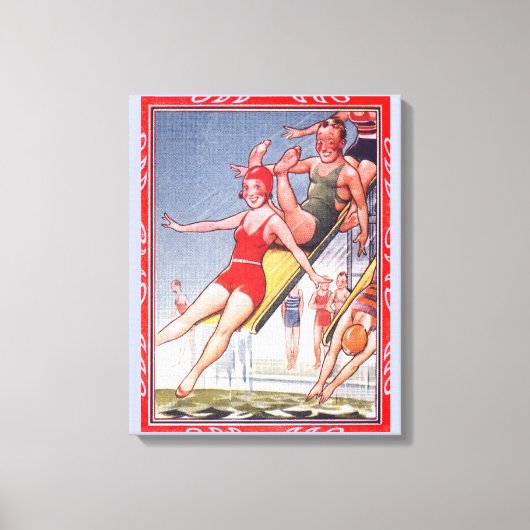 プールパーティーヴィンテージスイミングサマー キャンバスプリント (正面)