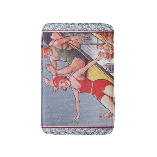 プールパーティーヴィンテージスイミングサマー バスマット (正面縦)