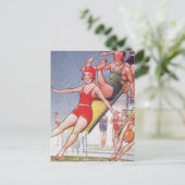 プールパーティーヴィンテージスイミングサマー ポストカード (スタンド正面)