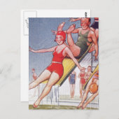 プールパーティーヴィンテージスイミングサマー ポストカード (正面/裏面)