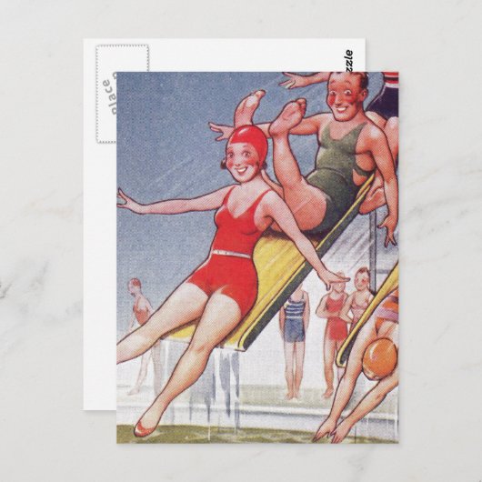 プールパーティーヴィンテージスイミングサマー ポストカード (正面/裏面)