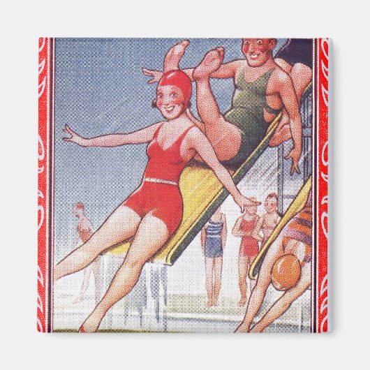 プールパーティーヴィンテージスイミングサマー マグネット (正面)