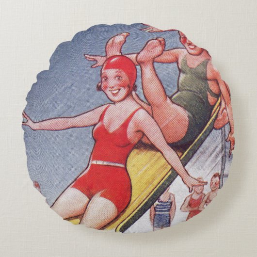 プールパーティーヴィンテージスイミングサマー ラウンドクッション (正面)