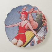 プールパーティーヴィンテージスイミングサマー ラウンドクッション (裏面)