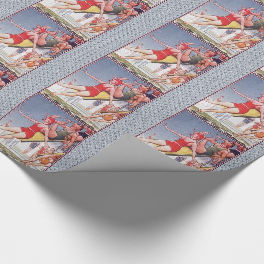 プールパーティーヴィンテージスイミングサマー ラッピングペーパー (角)