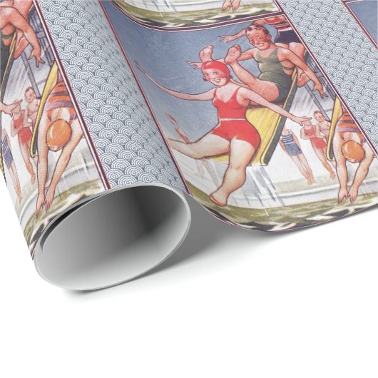 プールパーティーヴィンテージスイミングサマー ラッピングペーパー (ロールコーナー)