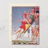 プールパーティーヴィンテージスイミングサマー 招待状 (正面/裏面)