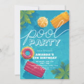 プールパーティー任意のモダン年の熱帯誕生日 招待状 (正面)