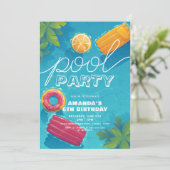 プールパーティー任意のモダン年の熱帯誕生日 招待状 (スタンド正面)