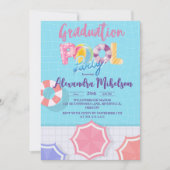 プールパーティー卒業パーティダークブルー背景 招待状 (正面)